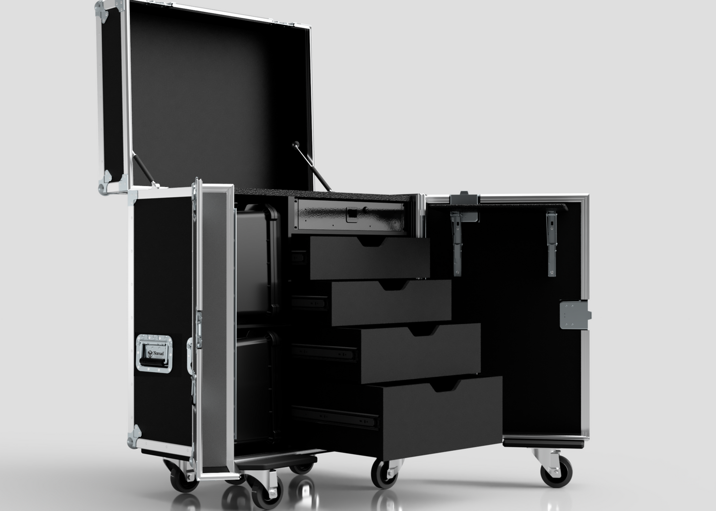 Backline Workbox Case With 4 drawers Plus 2U Rack Drawer