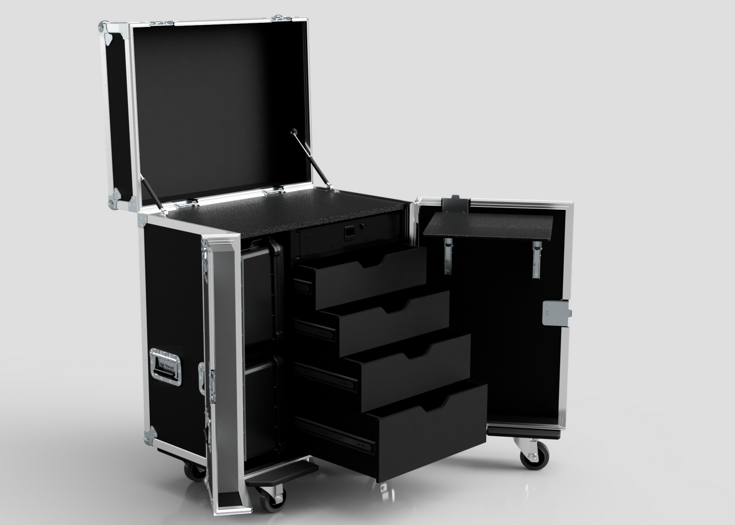 Backline Workbox Case With 4 drawers Plus 2U Rack Drawer